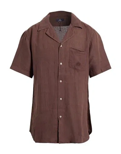 La Martina Man Shirt Dark Brown Size Xl Linen