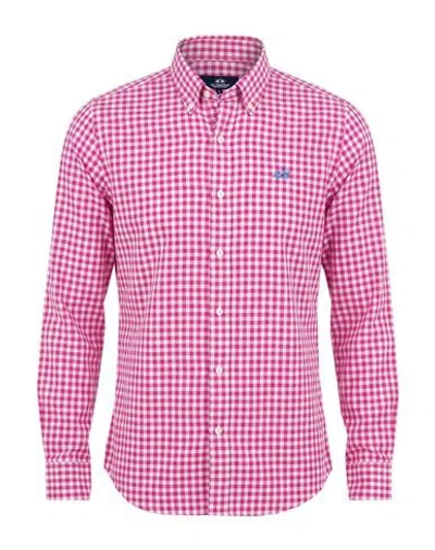 La Martina Man Shirt Fuchsia Size L Linen In Pink