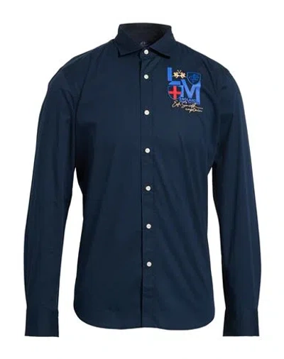 La Martina Man Shirt Midnight Blue Size Xl Cotton, Elastane