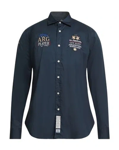 La Martina Man Shirt Navy Size 3xl Cotton, Elastane In Blue
