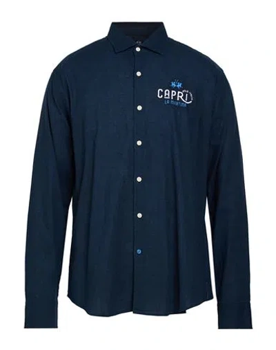 La Martina Man Shirt Navy Size Xl Cotton, Linen In Blue