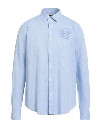 La Martina Man Shirt Sky Blue Size 3xl Linen, Cotton