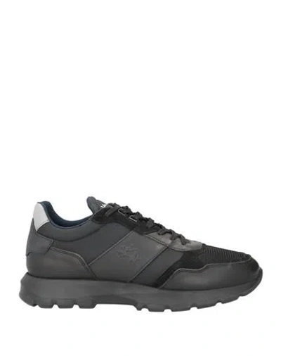 La Martina Man Sneakers Black Size 11 Calfskin, Textile Fibers