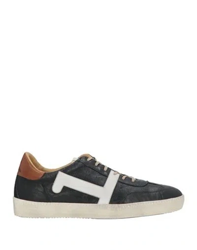 La Martina Man Sneakers Navy Size 6 Leather, Textile Fibers In Black
