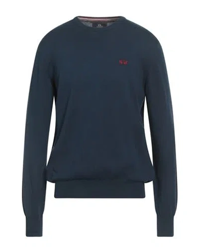 La Martina Man Sweater Navy Size Xxl Cotton, Wool In Green
