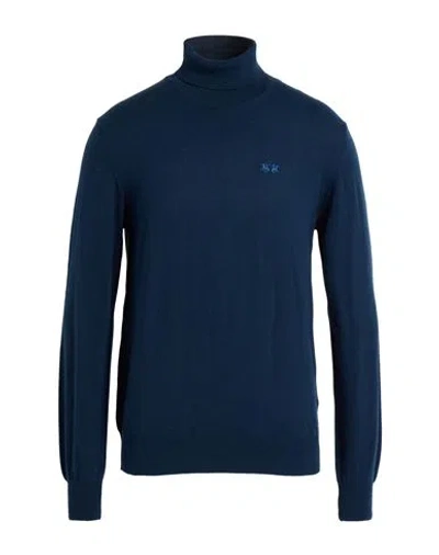 La Martina Man Turtleneck Midnight Blue Size 3xl Cotton, Wool