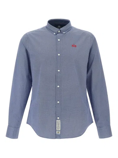 La Martina Micro-dot-pattern Long-sleeves Shirt In Blue