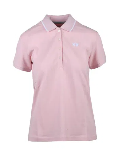 La Martina Pink Ribbed Cotton Polo Shirt In Multi