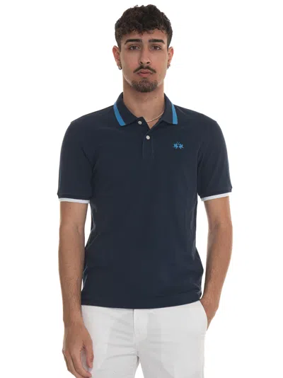 La Martina Russell Polo Shirt In Cotton Piquet In Blue