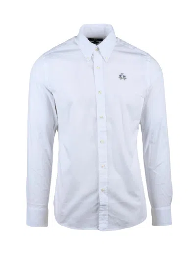 La Martina White Cotton-blend Stretch Shirt