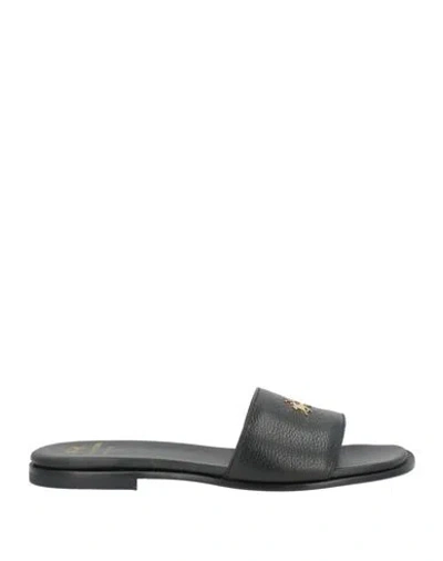 La Martina Woman Sandals Black Size 9 Leather