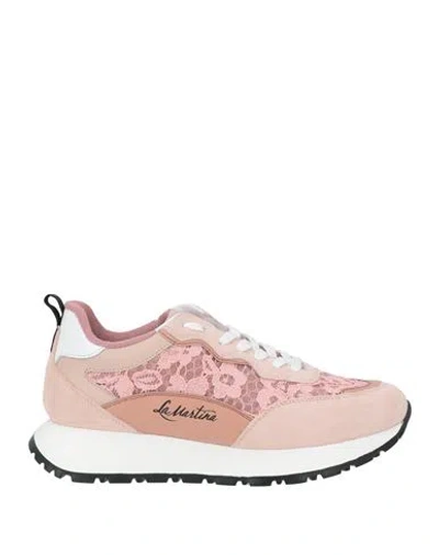 La Martina Woman Sneakers Antique Rose Size 9 Leather, Textile Fibers In Pink