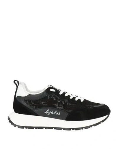 La Martina Woman Sneakers Black Size 10 Leather, Textile Fibers