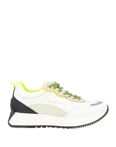 La Martina Woman Sneakers White Size 6 Calfskin, Textile Fibers In Animal Print