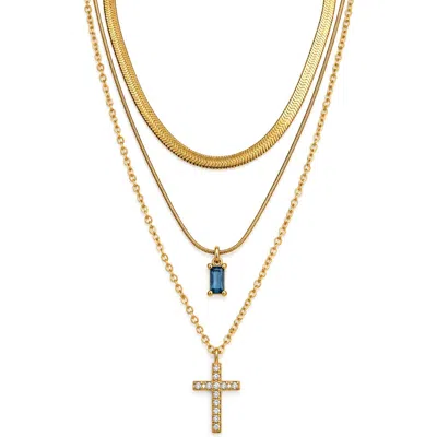 La Meno Celeste Layered Necklace Set In Gold