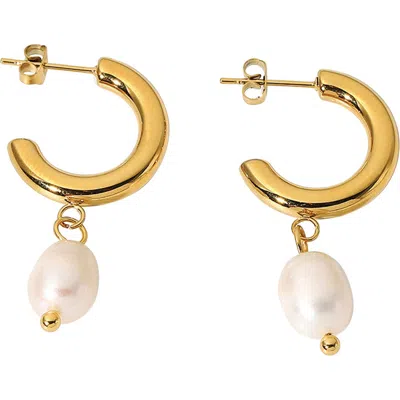 La Meno Classic Imitation Pearl Hoop Earrings In Gold