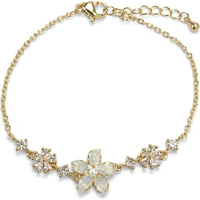 La Meno Crystal Flower Bracelet In White