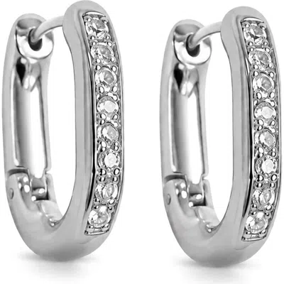 La Meno Crystal Hoop Earrings In Silver