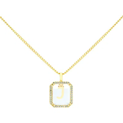 LA MENO LA MENO CRYSTAL LETTER SQUARE PENDANT NECKLACE
