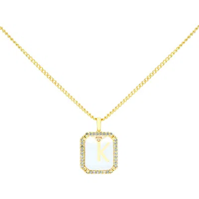 LA MENO LA MENO CRYSTAL LETTER SQUARE PENDANT NECKLACE