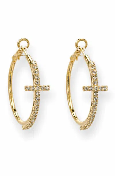 La Meno Divine Cross Hoop Earrings In Gold