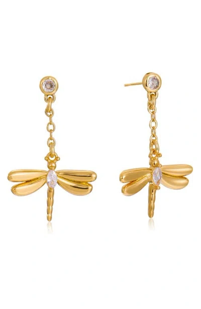 La Meno Dragonfly Drop Earrings In Gold