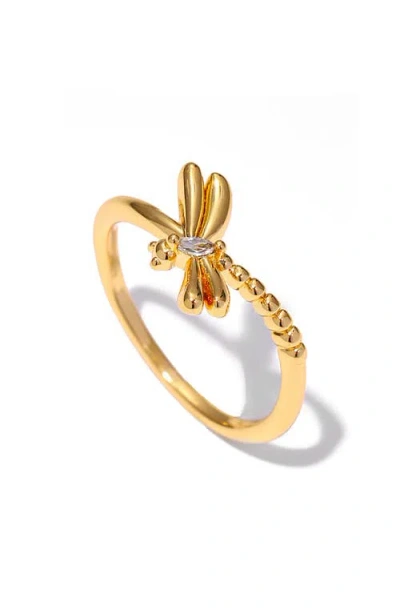 La Meno Dragonfly Glow Ring In Gold