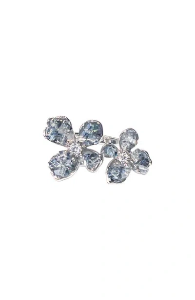 La Meno Drusy Quartz Flower Ring In Silver