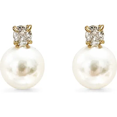 La Meno Faux Pearl And Crystal Stud Earrings In Gold
