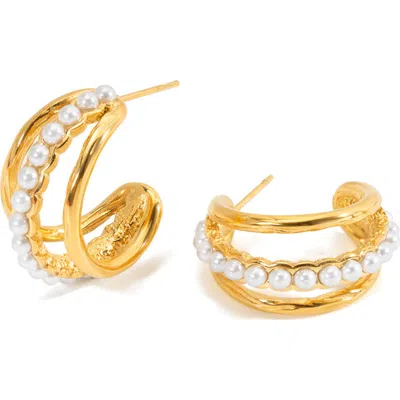 La Meno Faux Pearl Arc Hoop Earrings In Gold