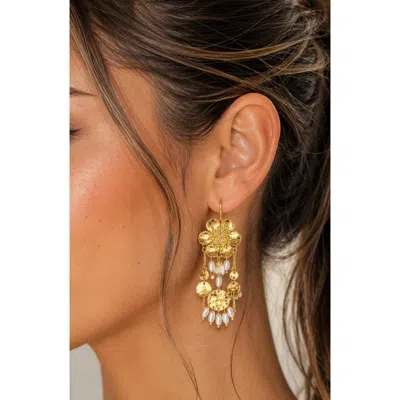 La Meno Flower Imitation Pearl Drop Earrings In Gold