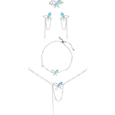 La Meno Flying Butterfly 4-piece Jewelry Set In Silver