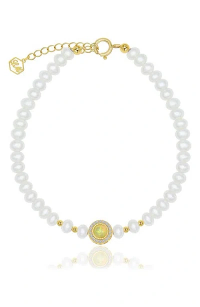La Meno Freshwater Pearl & Opal Bracelet In White