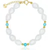 La Meno Freshwater Pearl & Turquoise Bracelet In White