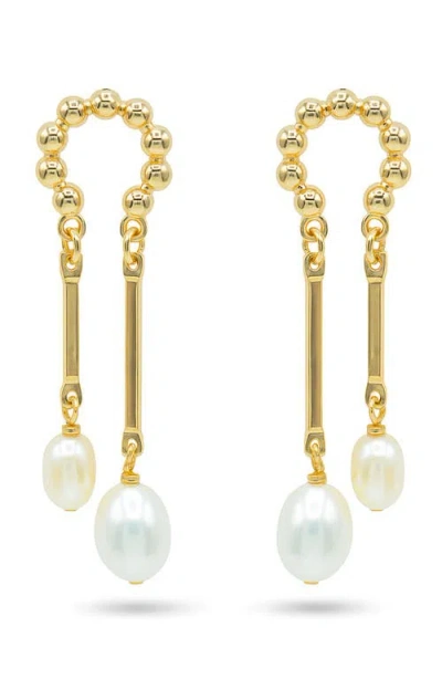La Meno Freshwater Pearl Linear Drop Earrings In Metallic