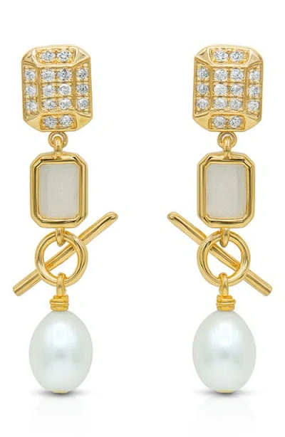 La Meno Geometric Drop Earrings In Metallic