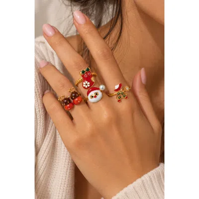 La Meno Holiday Set Of 4 Rings In Multi