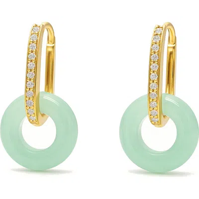 La Meno Jade Disc Hoop Earrings In Gold