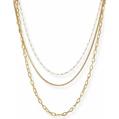 La Meno Layered Paperclip Chain & Faux Pearl Necklace In Gold