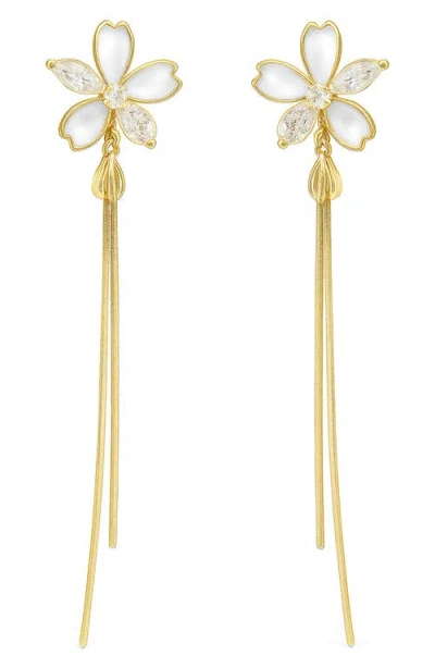La Meno Long Flower Drop Earrings In Neutral