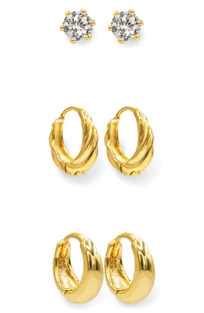 La Meno Mixed Stud & Hoop Earring Set In Gold