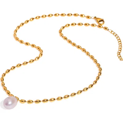 La Meno Modern Pearl Pendant Necklace In Gold