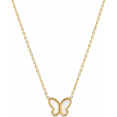 La Meno Mother Of Pearl Butterfly Pendant Necklace In Gold