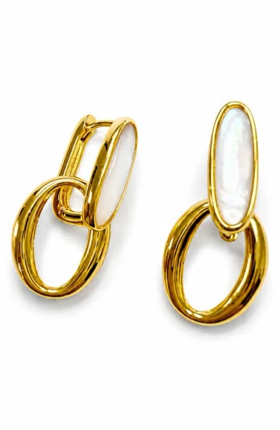 La Meno Mother-of-pearl Loop Drop Earrings In Gold