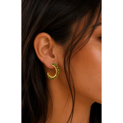 La Meno Olive Beaded Hoop Earrings In Green Gold