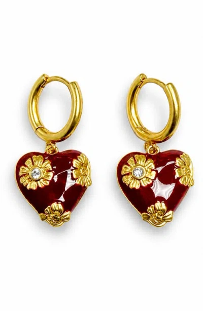 La Meno Petal Heart Drop Hoop Earrings In Multi