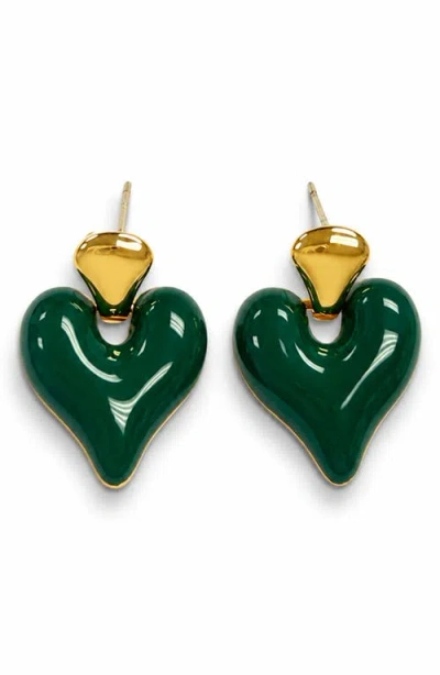 La Meno Puffy Heart Drop Earrings In Green