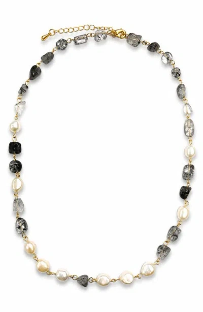 La Meno Rutilated Quartz & Imitation Pearl Necklace In Multi