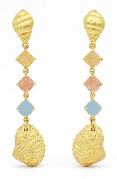 La Meno Seaside Pastel Shell Drop Earrings In Gold