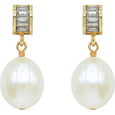 La Meno Serene Freshwater Pearl Drop Earrings In White